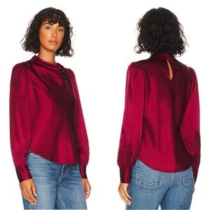 Veronica Beard Women Size 00 Cabernet Shane Blouse Silk Cowl Neck Long Sleeve
